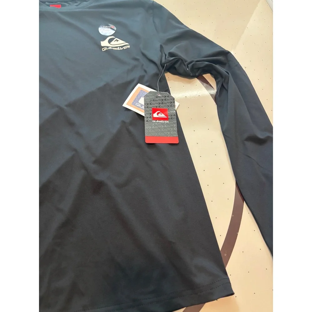 403 Quiksilver Mens Long Sleeve Rash Guard Black UPF 50+ Quick Dry Swim Shirt M